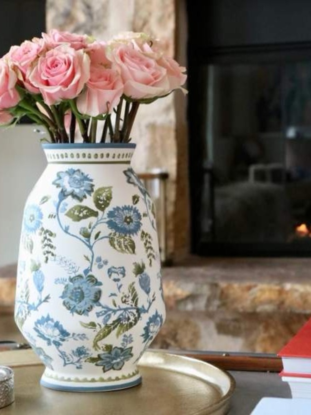 Tall Floral Painted Ceramic Vase Blue & Green - Threshold - Picture 7 of 7